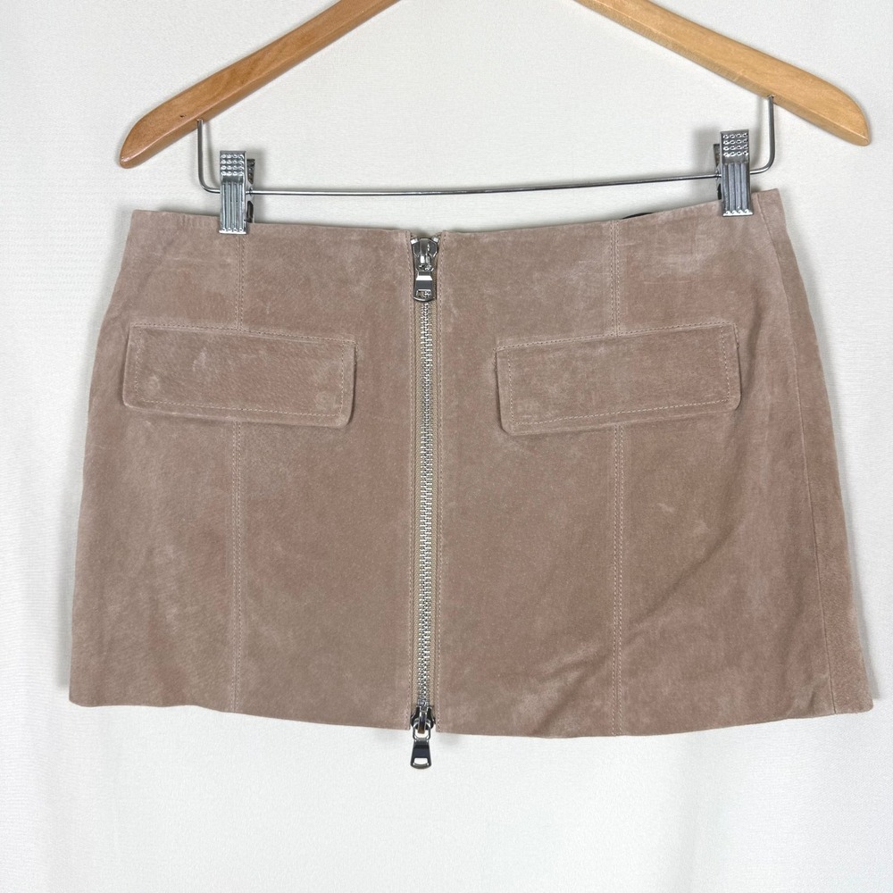 NWT BLANK NYC Suede Leather Full Zip Mini Skirt Latte Frappe Taupe Sz 27